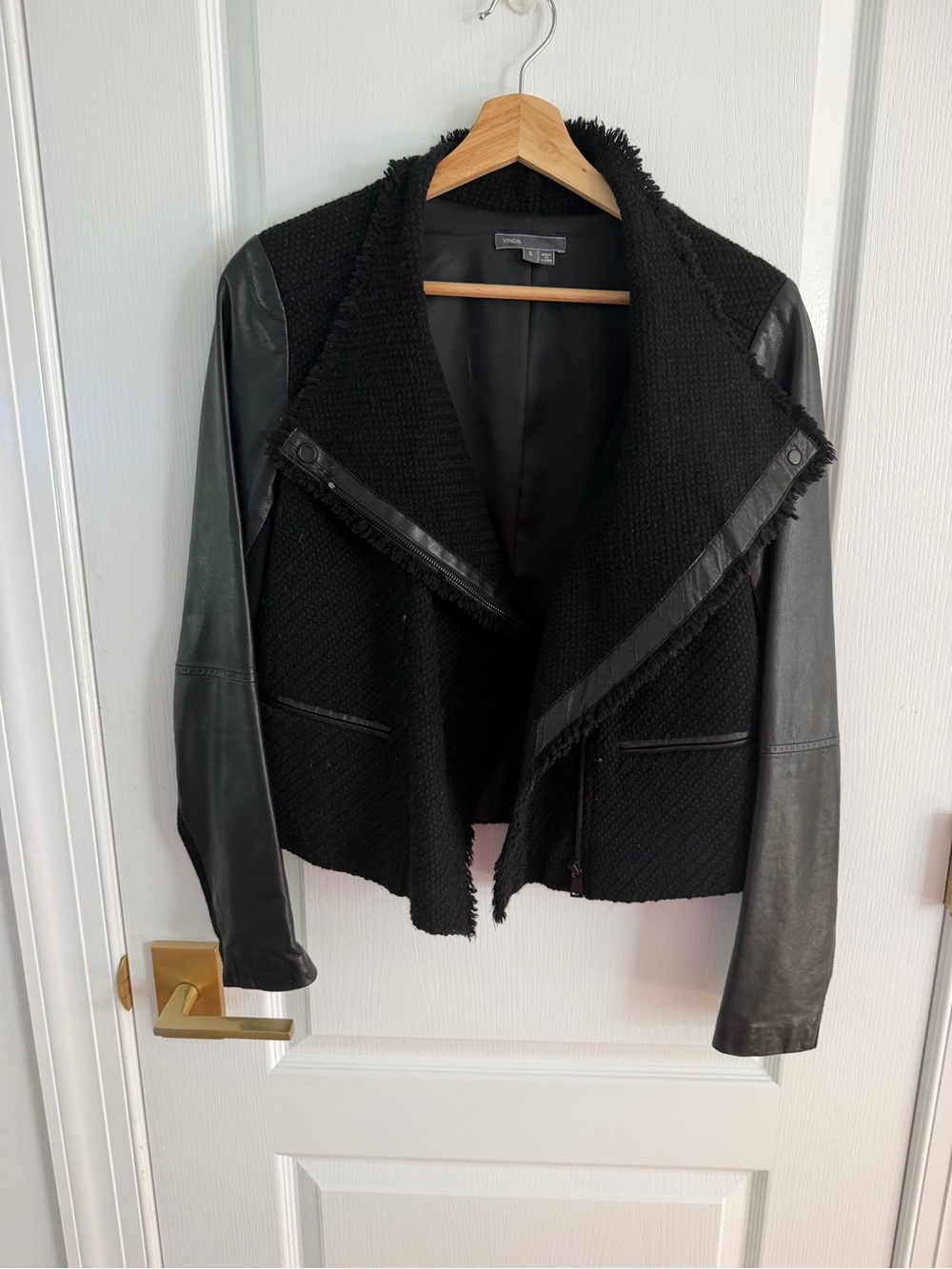 VINCE Moto Jacket with Leather Sleeves